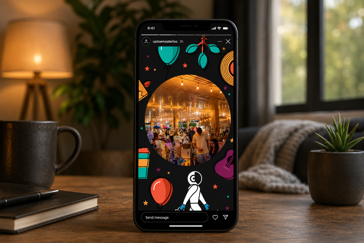 Uptown Waterloo Night Market social story mockup featuring event photography