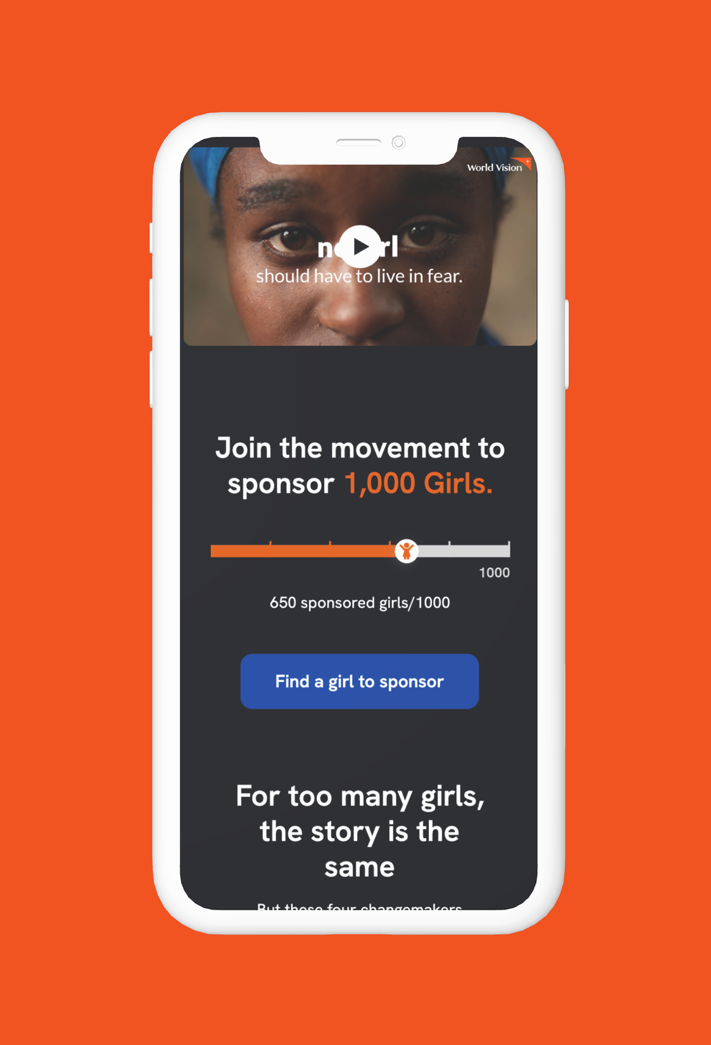 World Vision mobile sponsorship campaign experience